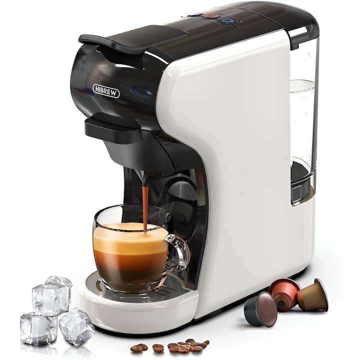 Мултифункционална кафемашина HiBREW H1A, 5 в 1, За мляно кафе, Капсули: Nespresso, Dolce Gusto, K-cup, Капацитет 600 ml, 19bar, 1450W, Бяла