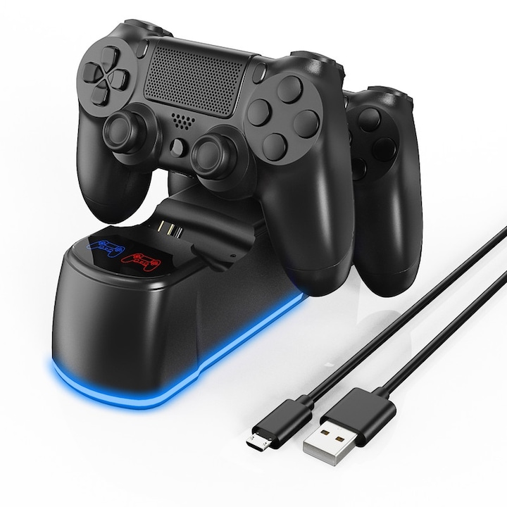 Зарядна станция за PS4 контролери, бързо зареждане 2 часа, интелигентна защита, RGB светлина