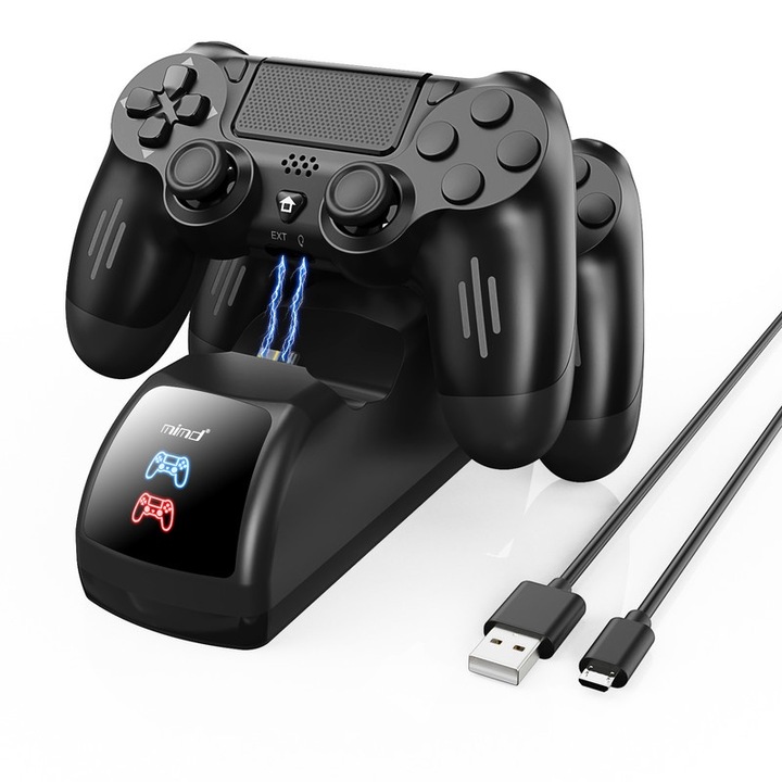 Töltőállomás PS4 kontrollerhez, gyors töltés, LED jelzőfény, kompatibilis a PS4/PS4 Slim/PS4 Pro-val