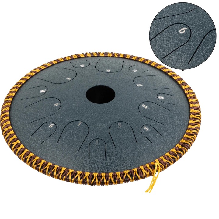 Барабан със стоманен език, 14 ноти, гама до мажор, черен