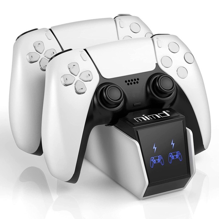 Töltőállomás kontrollerekhez, PS5 DualSense kompatibilis, 39 hüvelykes USB-C kábel, LED kijelző