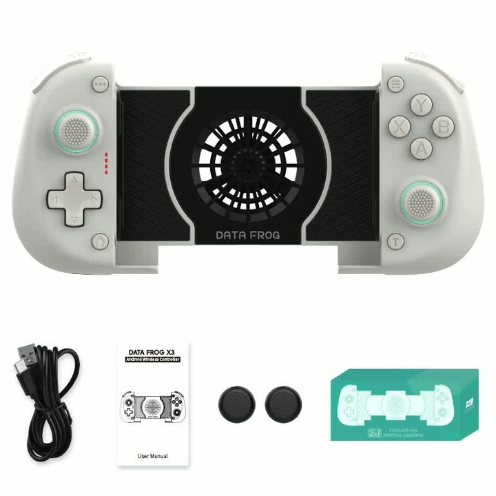 Bluvista kontroller, hűtőventillátor, hall joystick, kompatibilis Android, iOS, PC, PS, Nintendo Switch, Bluetooth 5.2, vezeték nélküli, retro fehér