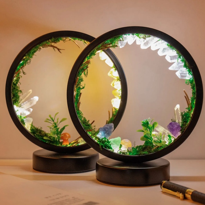 Lampa ambientala, veioza cu LED integrat, 20.5cm, design cu efect de padure, atmosfera placuta, relaxare, dormitor, birou