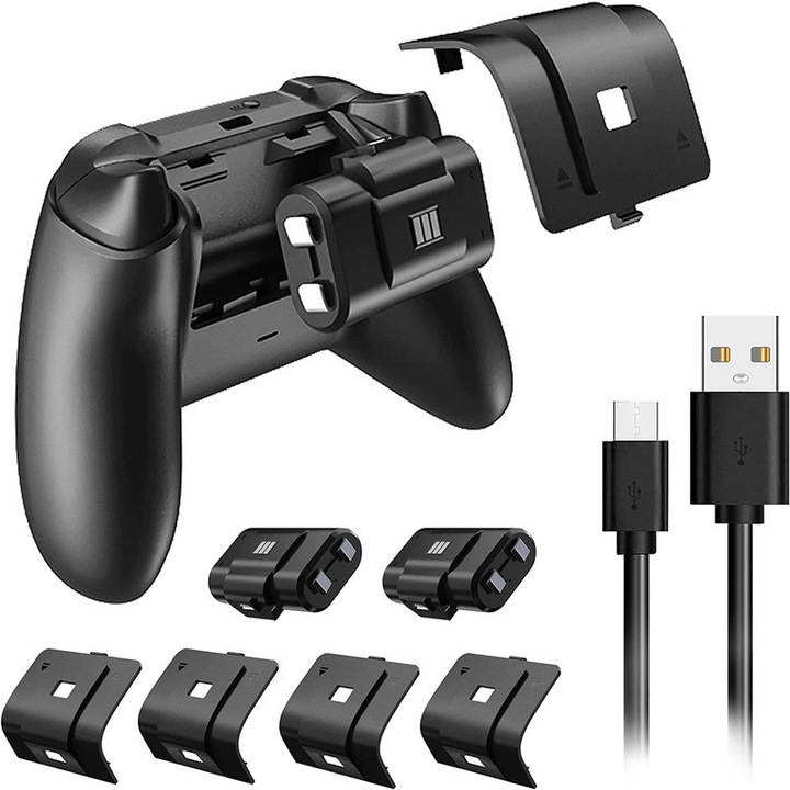 2 db újratölthető akkumulátor készlet, 1100 mAH, 40 órás lejátszási idő, Micro USB kábel, kompatibilis az Xbox One/Xbox Series X|S játékokkal