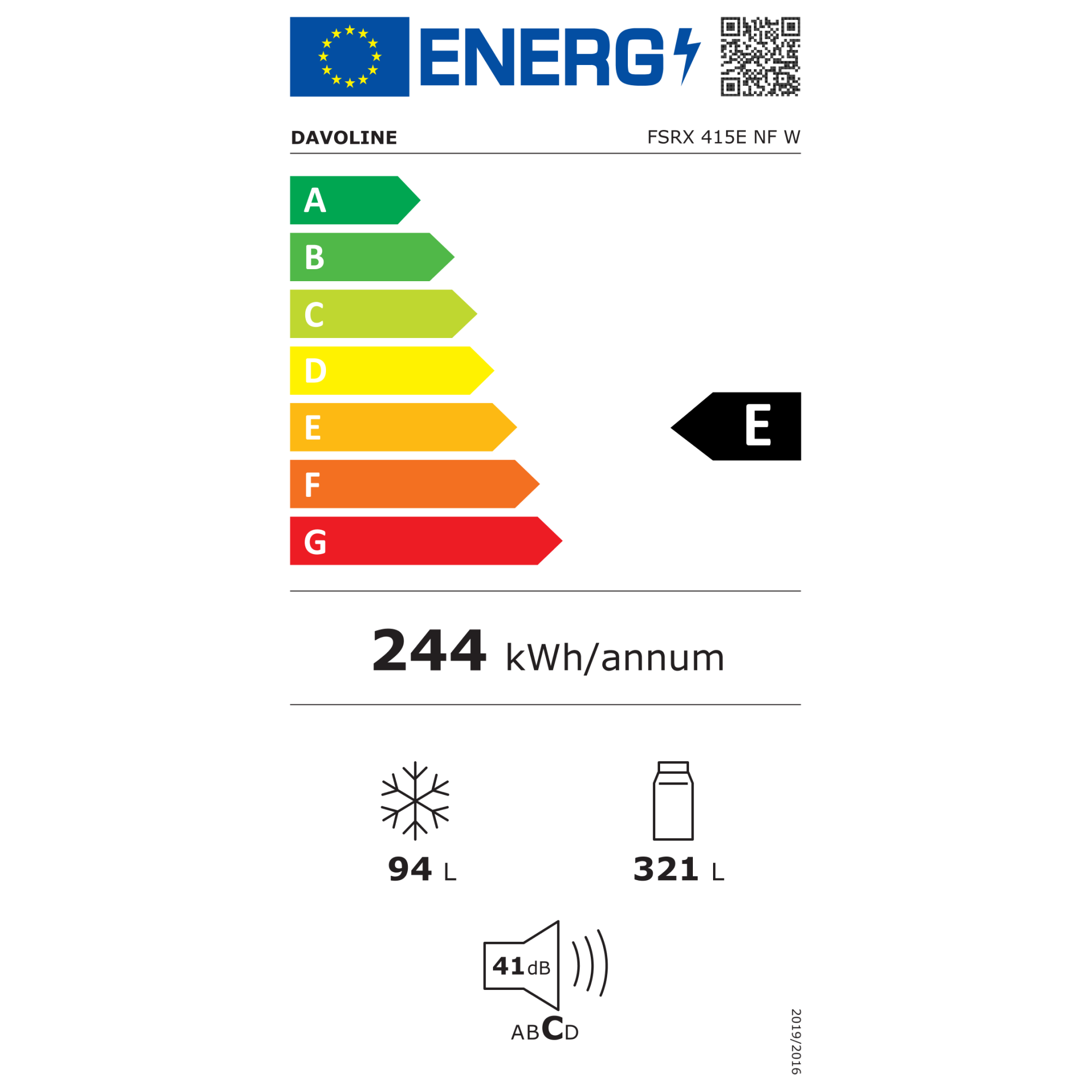 Frigider cu doua usi Davoline FSRX 415 E WH, No Frost, Inverter, H 178 cm, Aficaj LED, 415 l, Clasa E, Alb