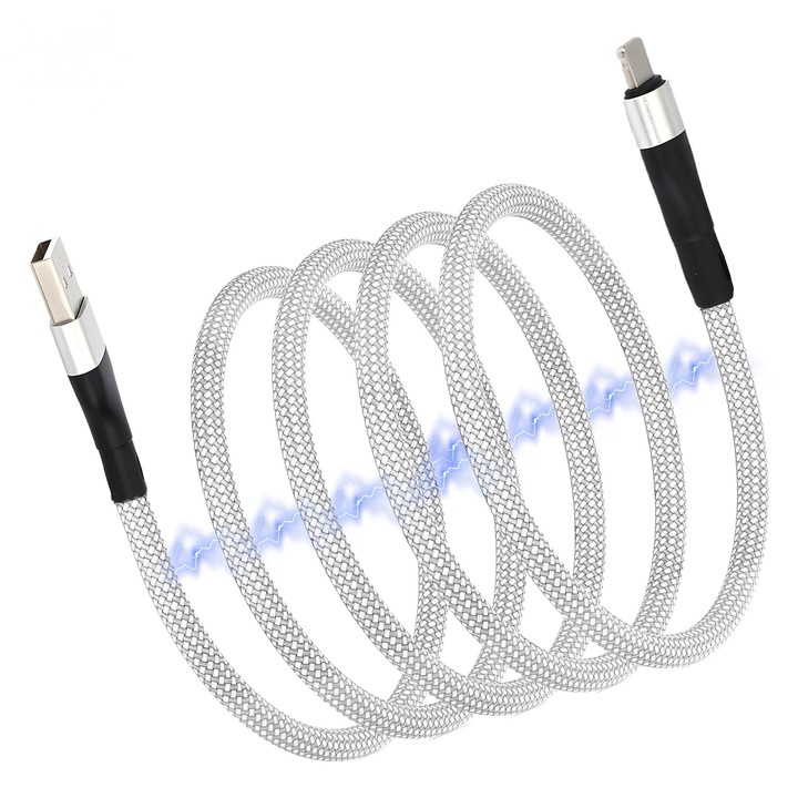 Cablu incarcare Magnetic USB to USB-Lightning, Incarcare Rapida 2A, 480Mb/s, 1.5m, Anti-Incalcire, Design Premium, Compatibil iPhone, iPad, MacBook, Culoare ALB