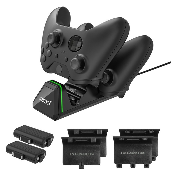 Зарядна станция, за контролери Xbox Series X/S и Xbox One, 2 акумулаторни батерии, 40 часа време за игра, 2,5 часа пълно зареждане
