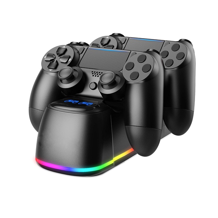 Statie de incarcare, pentru controlere PS4, design RGB, cablu USB