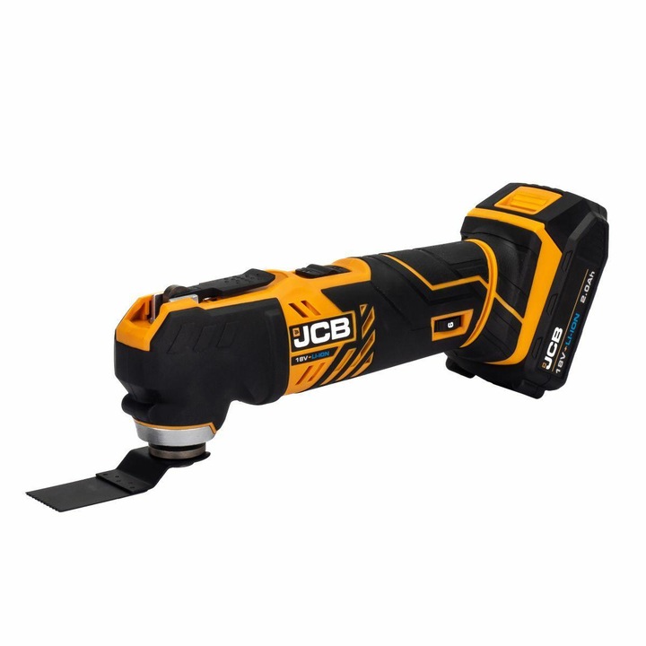 Többfunkciós szerszám, JCB, Univerzális, 18 V, Akkumulátor, Fekete, Szett, 1 db (18 V akkumulátor, Töltő, Penge, Adapter, Csiszolókorongok, Táska)