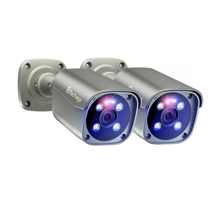 Комплект 2 камери за външно наблюдение, 8MP, 3.6mm, цветна нощ, IP66, POE захранване