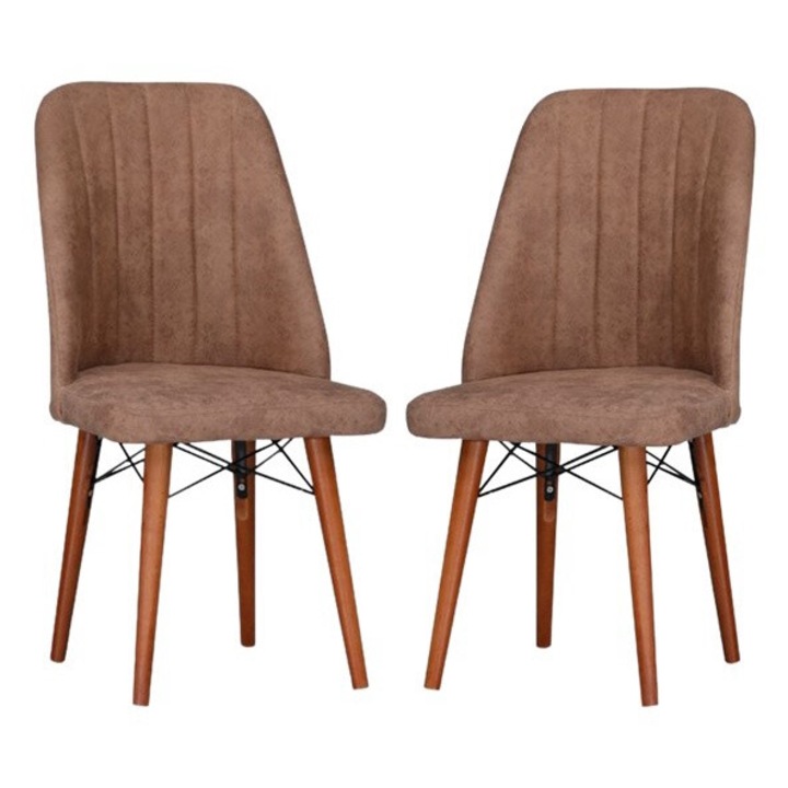 Set scaune Berlin Maro, 2 bucati, pentru living si bucatarie, tapitate cu material textil, picioare lemn, 98cm x 45cm x 45 cm - Desire Furniture