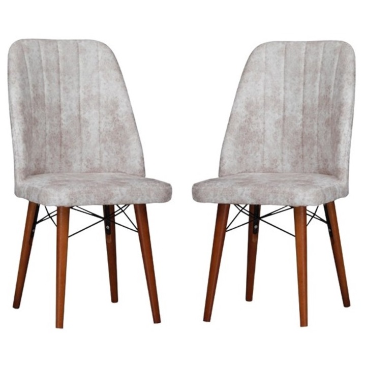 Set scaune Berlin Crem, 2 bucati, pentru living si bucatarie, tapitate cu material textil, picioare lemn, 98cm x 45cm x 45 cm - Desire Furniture