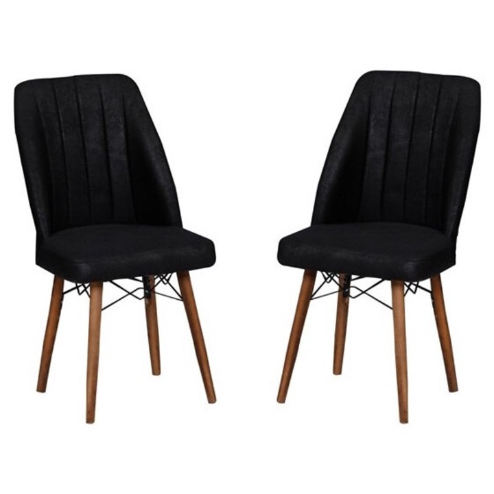 Set scaune Berlin Negru, 2 bucati, pentru living si bucatarie, tapitate cu material textil, picioare lemn, 98cm x 45cm x 45 cm - Desire Furniture