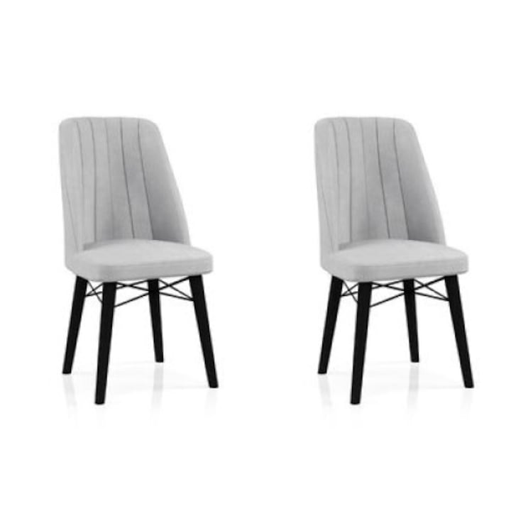 Столове 2 части, за хол и кухня, тапицирани с кадифена дамаска, черни крака, 98см x 45см x 45 см - Desire Furniture