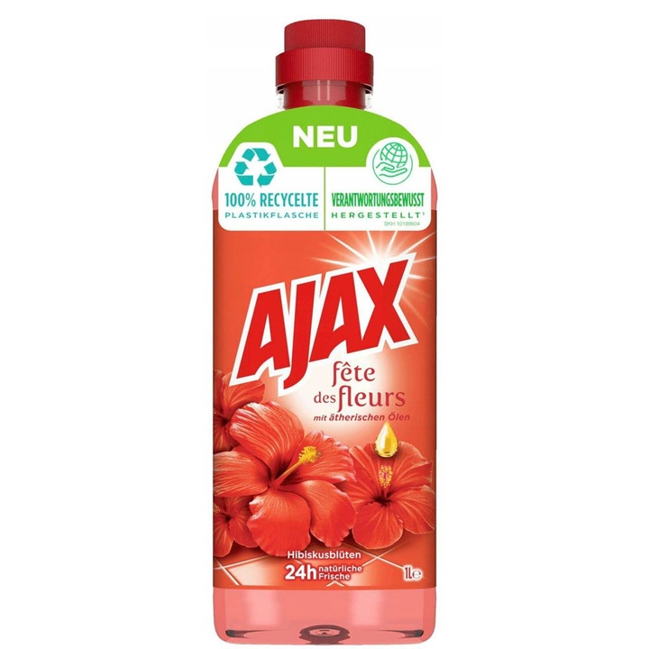 Опаковка от 3 X разтвор за подови настилки Ajax Floral Fiesta Hibiscus 1000 ml