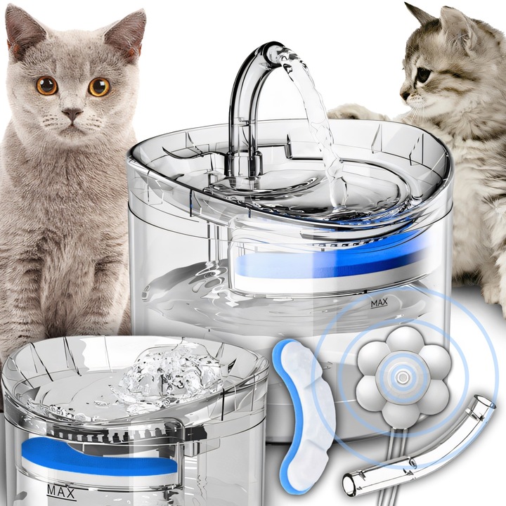 Fantana Automata RETOO PetCare, 2L, Senzor de Miscare, Pompa Silentioasa, 3 Straturi Filtrare, Design Transparent, 2 Moduri de Debit Apa, Usor de Curatat, Ideala pentru Pisici si Caini, Igienica si Durabila, Alimentare USB 5V, Certificat CE