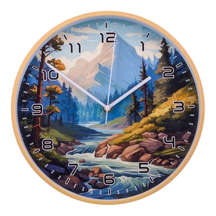 Ceas din plastic, de perete, cu peisaje, 30x30 cm, multicolor, M1