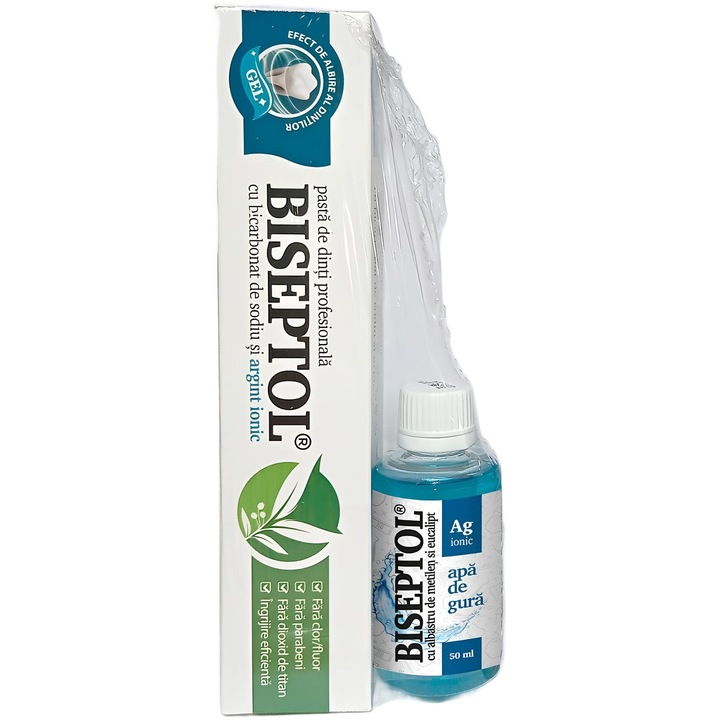 BiSeptol professzionális fogkrém nátrium-hidrogén-karbonáttal és ionos ezüsttel, 75 ml, (+50 ml szájvíz minta), Dacia Plant Laboratories