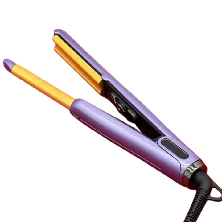Преса за коса, 2в1, Лилав цвят, Изправя и къдри, 5 Температурни степени, Анти-фриз, Бързо нагряване за 15 секунди, Автоматично изключване, Унисекс, LED цифров дисплей, VIS