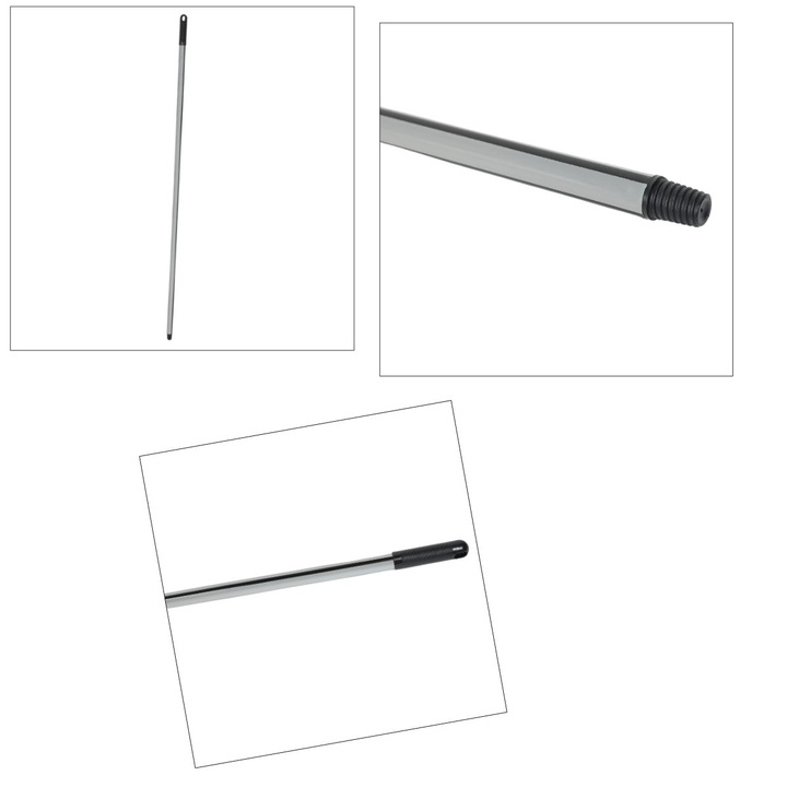 Coada metalica pentru matura sau mop, lungime 122 cm, diametru 21mm, cu filet si maner din plastic, argintie Argintiu