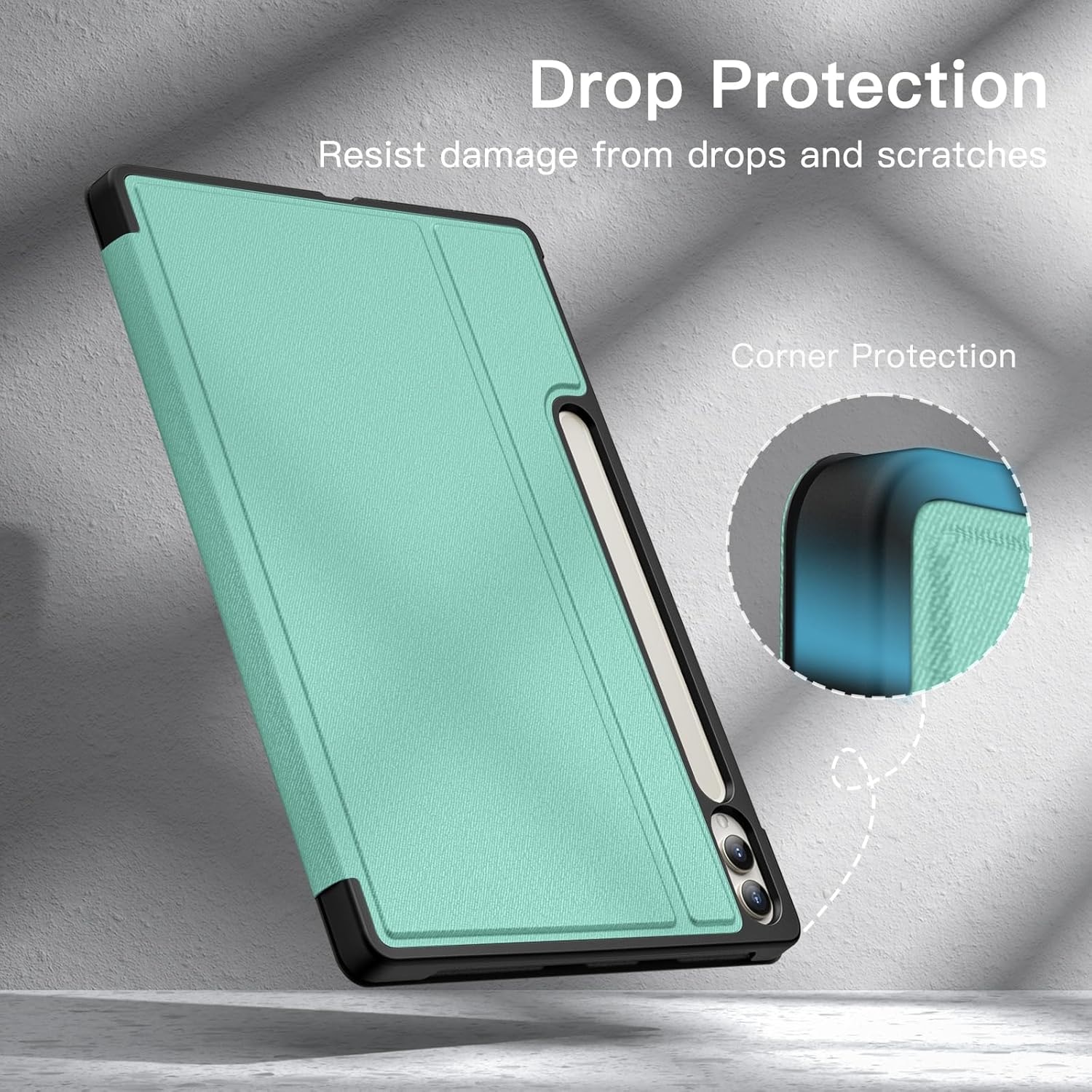 Husa pentru Samsung Galaxy Tab S10 Plus / Tab S9 Plus 12.4-inch cu suport pentru stilou, protectie Slim Folio Stand, vizualizare multi-Anulge Verde deschis