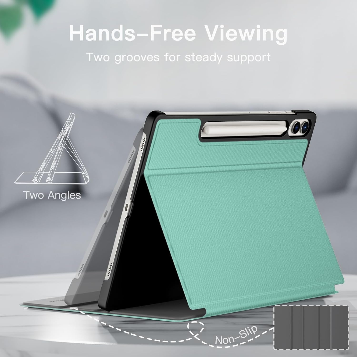Husa pentru Samsung Galaxy Tab S10 Plus / Tab S9 Plus 12.4-inch cu suport pentru stilou, protectie Slim Folio Stand, vizualizare multi-Anulge Verde deschis