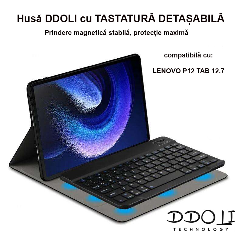 Husa DDOLI ® cu tastatura pentru tableta Lenovo Tab P12, 12.7 inch