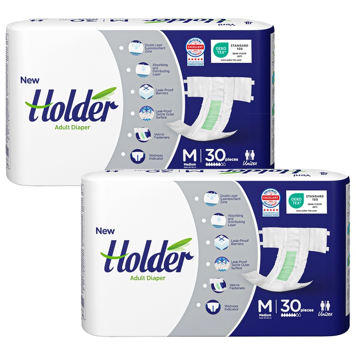 Scutece adulti Holder, marimea M, talie 80-120 cm, 60 buc