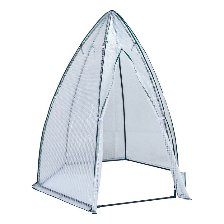 Minisera tip solar pentru rasaduri si gradina, forma piramidala, structura metalica, folie protectie UV, 160x160x180 cm