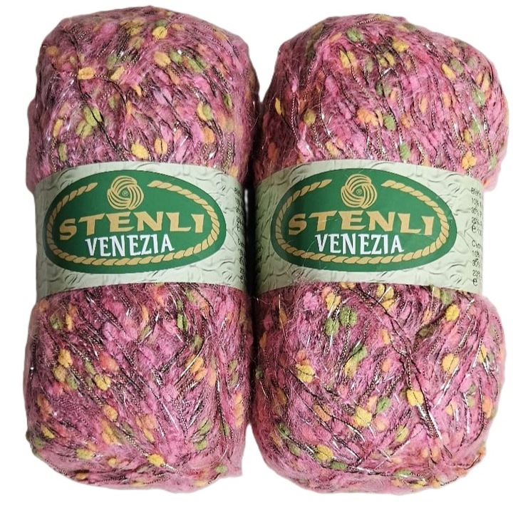 Set 2 buc fir textil Stenli Venezia, roz cu galben - cod 73, 100g/300m