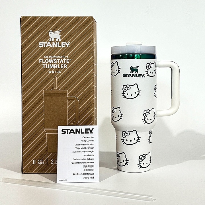 Termos Stanley cu pai si maner, Hello Kitty, alb, 1.18 l