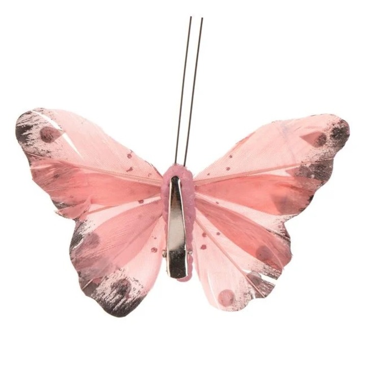 Декоративна черна розова пеперуда с розови мъниста за пердета 10см