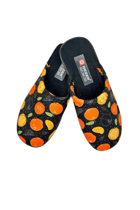 Papuci de casa pentru dama, cu imprimeu colorat cu fructe, Negru, 39