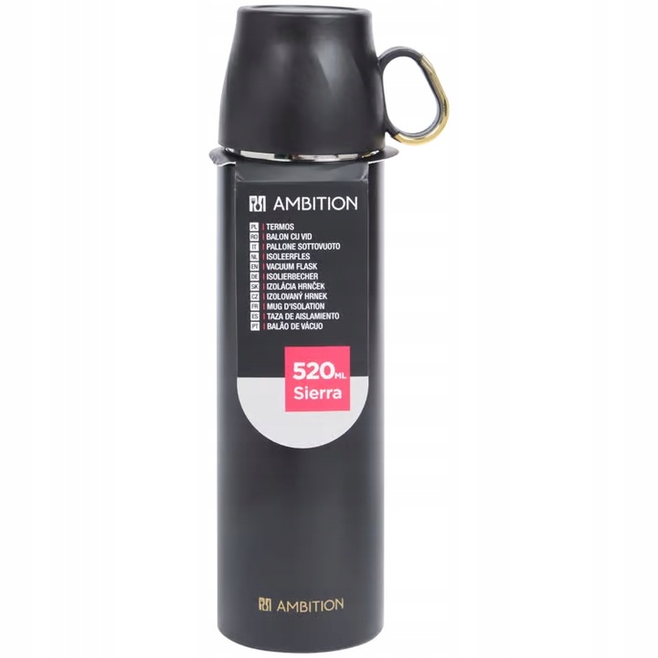 Termos Ambition 520 ml, negru, capac din aluminiu, design elegant
