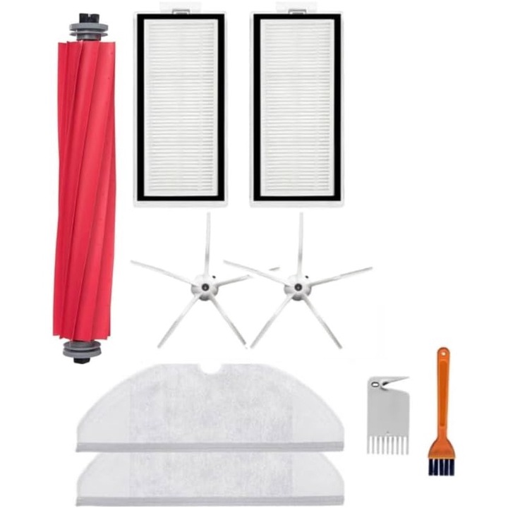Set accesorii aspirator Roborock Q7, Q7+, Q7 Max, Q7 Max+, 1 perie principala, 2 perii laterale din silicon albe, 2 filtre Hepa, 2 lavete microfibra, unelte pentru schimb si curatare, OnliShop