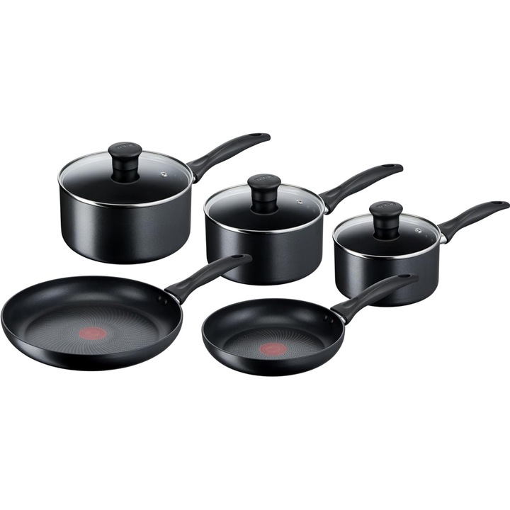 Комплект тенджери и тигани Tefal G155S544, 5 части, индукция, алуминий, черен