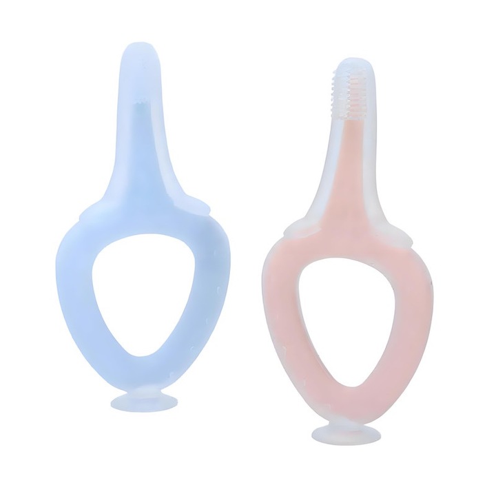 2 darabos szilikon fogkefe készlet, rózsaszín, kék, 1-6 éves gyermekek számára