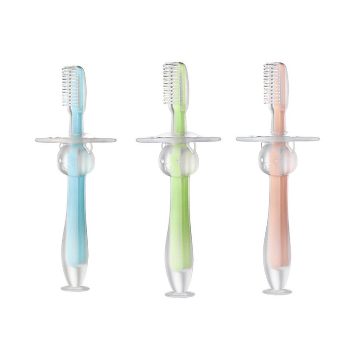 3 db-os szilikon fogkefekészlet 2-6 éves gyermekeknek, többszínű