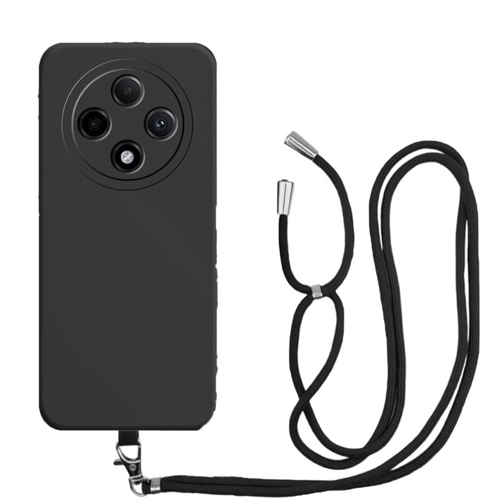 Калъф, съвместим с Oppo Reno 12F 5G, спортен калъф за ремък за тяло, свалящ се ремък, регулируема дължина, 80 см, противоплъзгащ силикон, вътрешност от микрофибър, черен