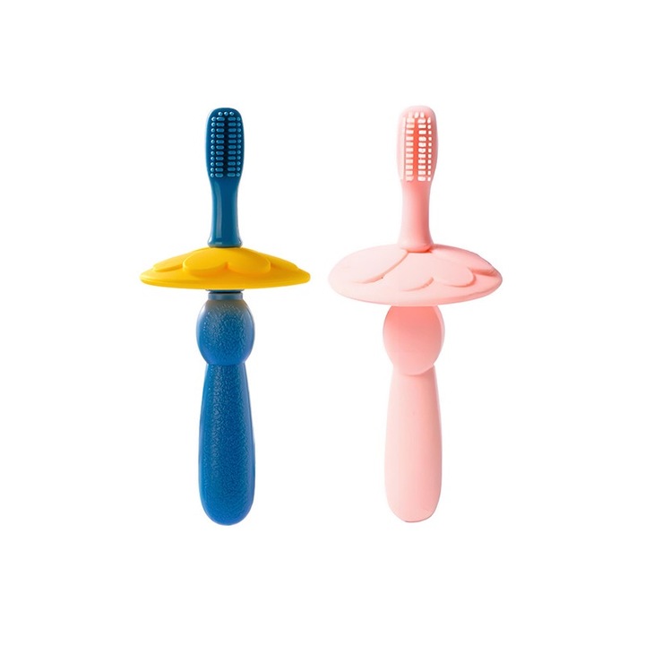 2 darabos szilikon fogkefe készlet 2-6 éves gyermekeknek, rózsaszín, kék