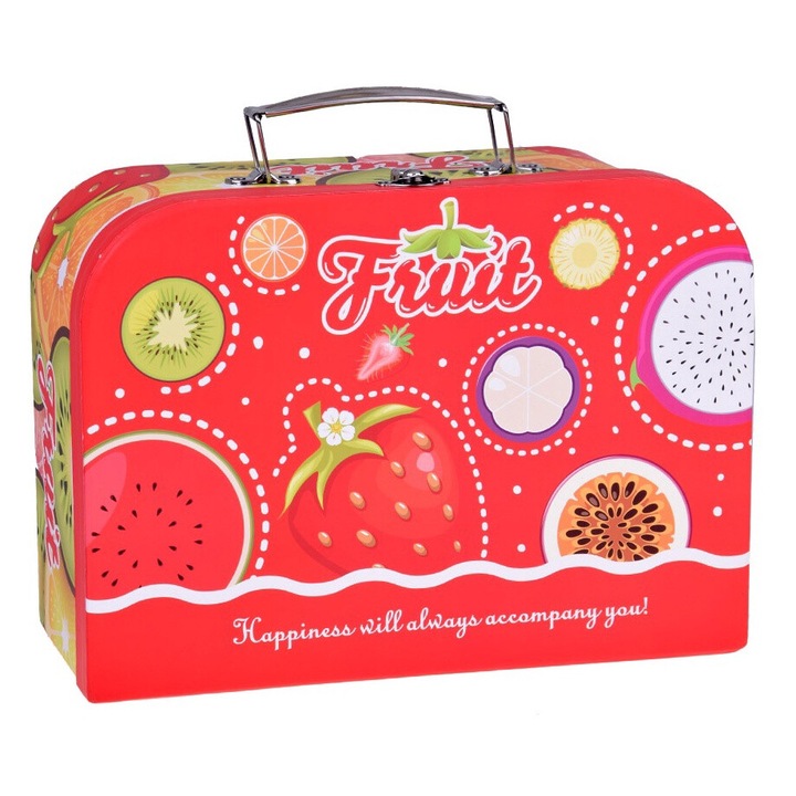 Gyermek játék teázó szett, 14 darabos, rozsdamentes acél, prémium kivitelezéssel és vonzó gyümölcs témájú dizájnnal