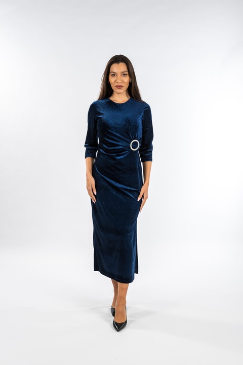 Rochie catifea, cu catarama, albastru