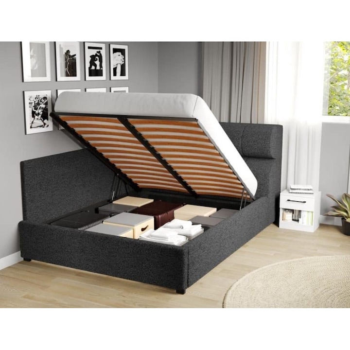 Pat Tapitat de colt, pentru Saltea de 190, Galileo rabatabil 160x190 - Gri Inchis/Coral 80