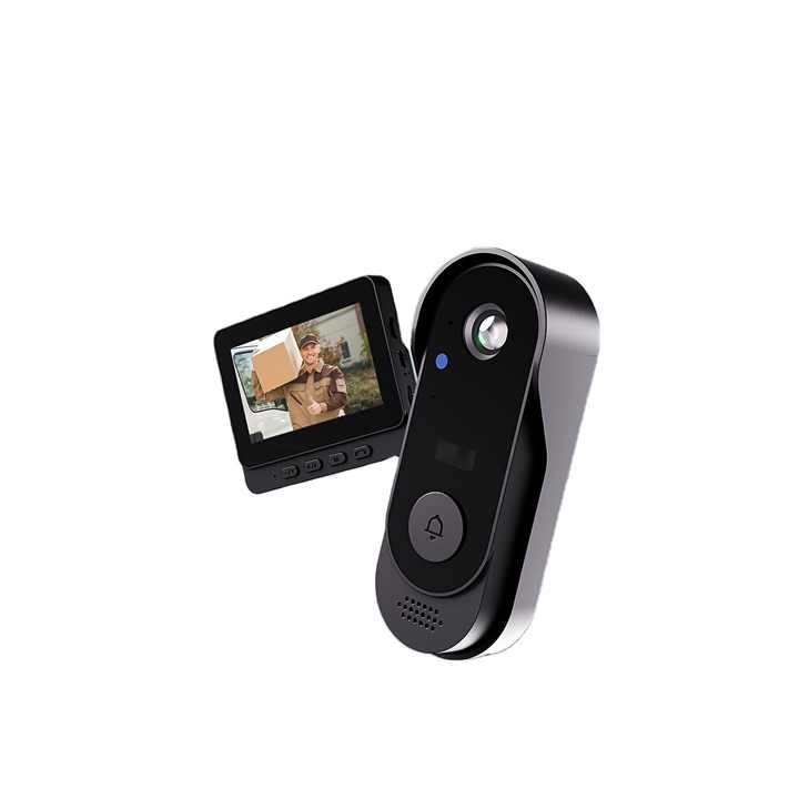 Sonerie Video, Kit interfon video cu monitor de 4.3 inch, camera pentru sonerie HD, impermeabil IP66, pentru montaj la usa, cu interfon integrat, Negru