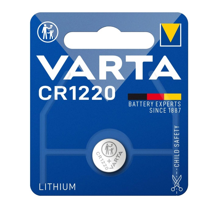Baterie Litiu 3V CR1220, tip moneda, Varta 27689, in blister CR1220