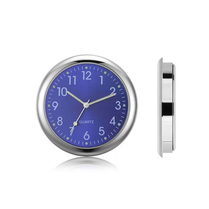 Часовник за таблото на колата, преносим, кварцов, компактен, кръгъл, светещ, 40 см, син