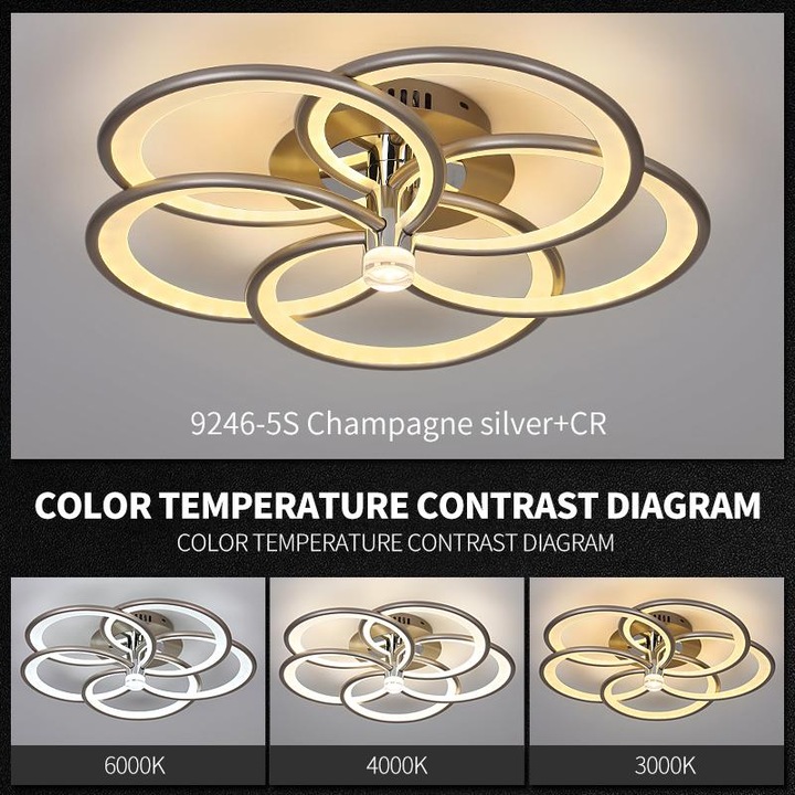 Sueva® LED полилей цвят шампанско сребро с 2.4G WiFi дистанционно управление Кафява светлина/студено/топло/неутрално регулируем интензитет