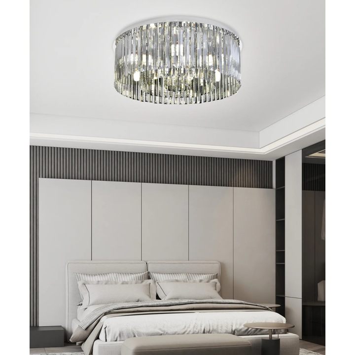 Candelabru RFAN, Model H98348/600, Textura Cristal, Metal, 10 X E14, Crom