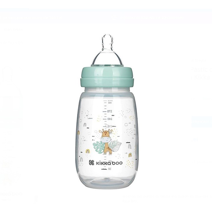 Пластмасова бутилка със силиконов биберон Kikka Boo Giraffe Mint Green 310 ml