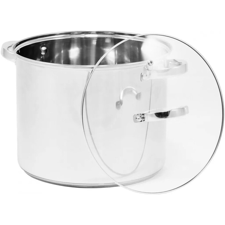 Oala inalta TOPFANN, set cu capac, 26x21,5cm, 10,5L, inox, argintie